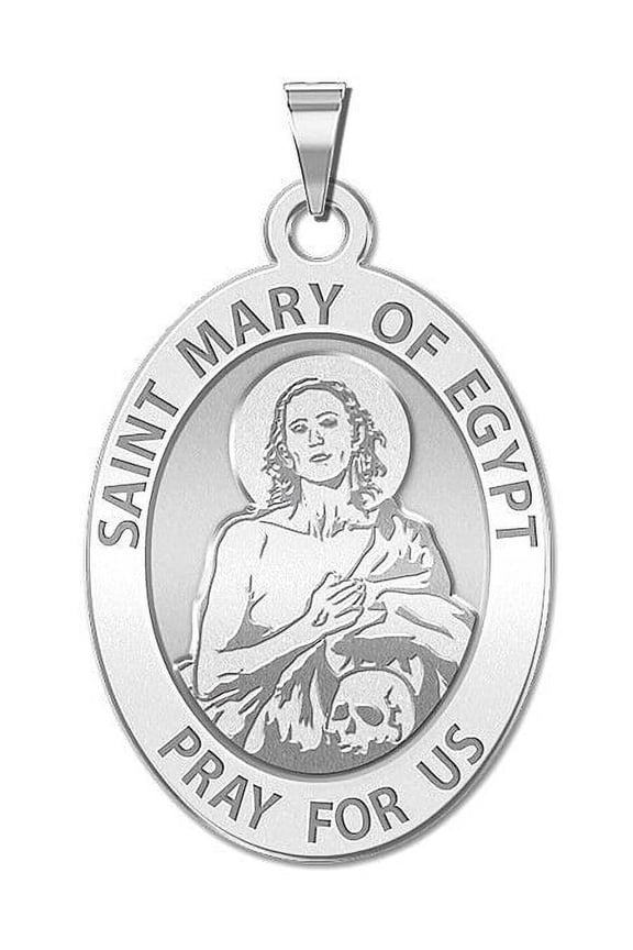 Saint Mary of Egypt OVAL Religious Medal  - 3/4 Inch X 1 Inch -Solid 14K White Gold
