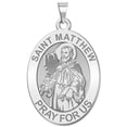 thumbnail image 1 of Saint Matthew OVAL Religious Medal  - 3/4 Inch X 1 Inch -Solid 14K White Gold, 1 of 1