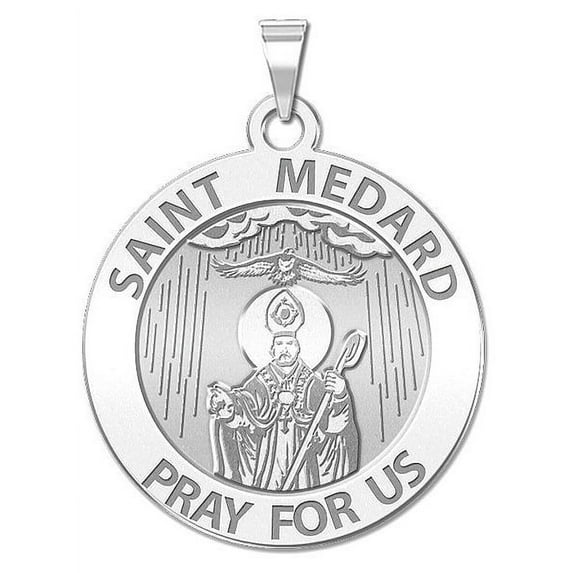 Saint Medard Religious Medal - 1 Inch Size of a Quarter in Sterling Silver