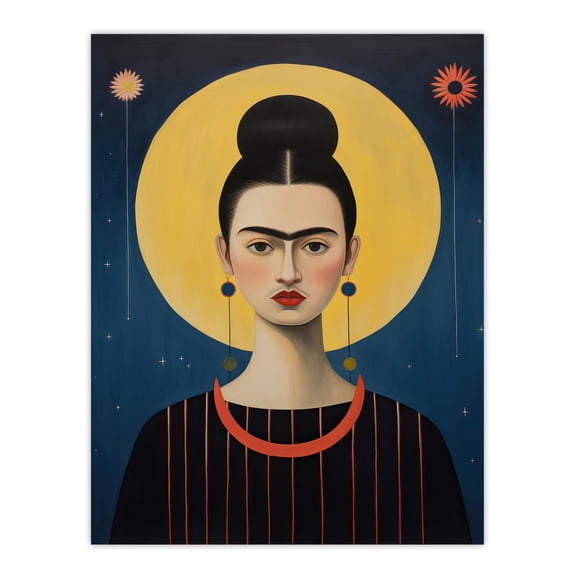 Saint Mexican Artist Woman Oil Painting Yellow Pink Blue Night Sky Stars Surreal Portrait Unframed Wall Art Print Poster Home Decor Premium