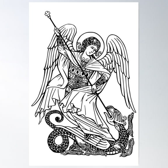 Saint Michael Archangel And The Dragon Poster Wall Art, Modern Wall Decor For Living Room Bedroom, 16x24 UNFRAMED