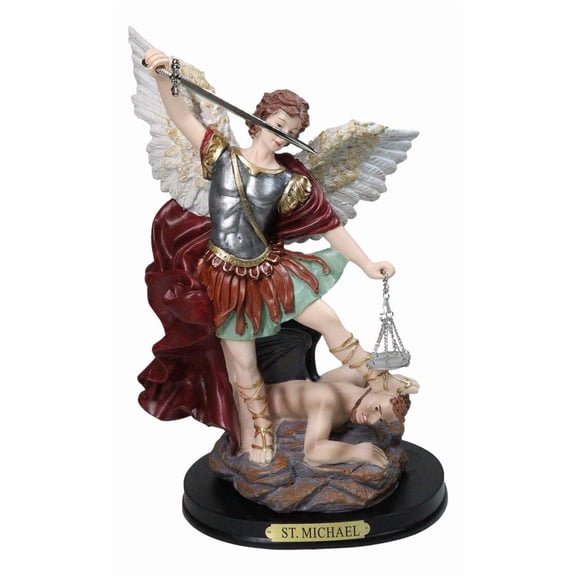 Saint Michael Archangel Defeating Satan With Sword And Scales Statue 12.5"