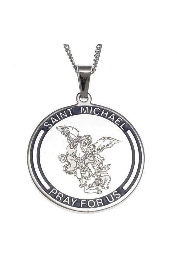 Saint Michael Archangel Pendant Necklace - Stainless Steel Religious Jewelry