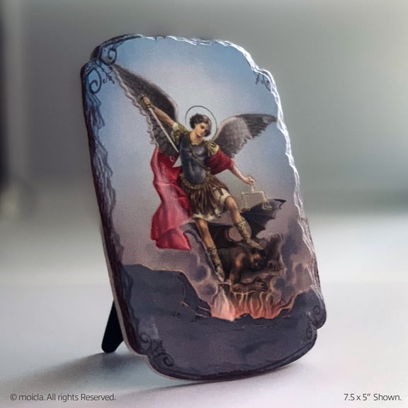 Saint Michael Archangel Resin Plaque  7.5" x 5" Stand-Alone Catholic Home Decorative Figurine