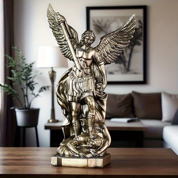 Saint Michael Archangel Statue 30cm/12 Inch Bronzed Resin Archangel Statue Mythology Sculpture for Home Decor Desk Office