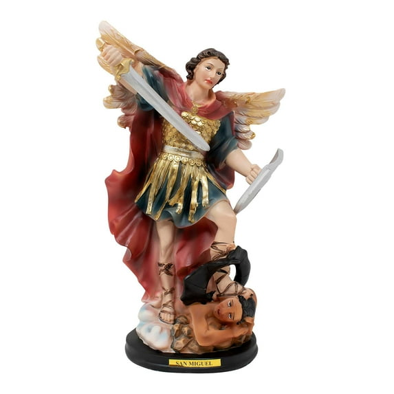Saint Michael the Archangel Statue (San Miguel Arcángel) – Hand-Painted Resin Figurine in 8", 12", and 16" inches for Home, Church, or Prayer Spaces (Mx12"inches)