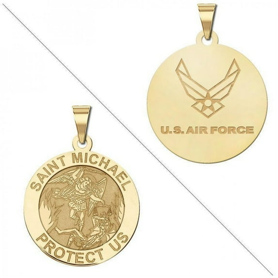 Saint Michael Doubledside AIR FORCE Religious Medal 3/4 Inch Solid 14K Yellow Gold
