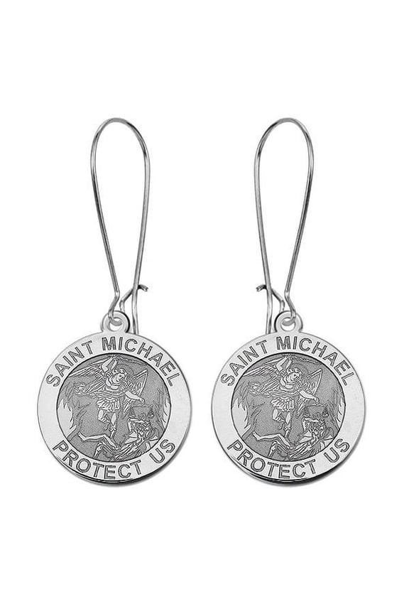 Saint Michael Earrings - 15mm - 14K White Gold
