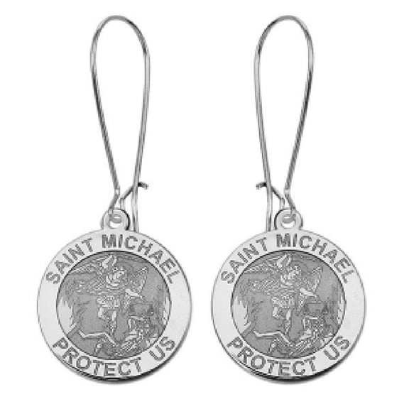 Saint Michael Earrings - 15mm - Solid Sterling Silver