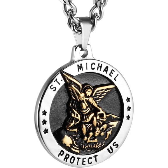 Saint Michael Necklace For Men Stainless Steel Retro Archangel Round Medal Pendant Necklace Jewelry Gift