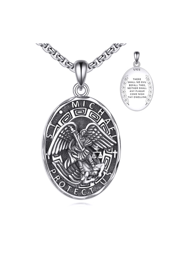Saint Michael Necklace Sterling Silver Religious Protector Pendant St Michael Medal Jewelry Gifts for Women Men