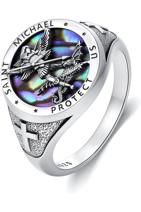 Saint Michael Peregrine Florian Archangel Raphael Ring 925 Sterling Silver Catholic Protector Ring Jewelry for Women Men
