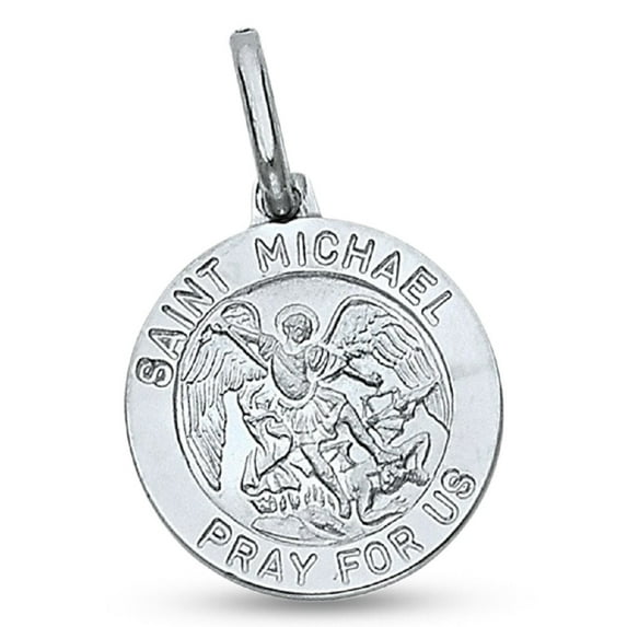 14k White Gold Saint Christopher Protect Us Pendant Medallion Christian Charm Solid 18 x 15 mm