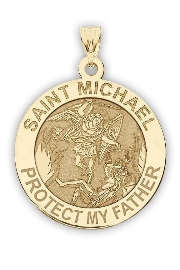 Saint Michael - Protect My Father - Religious Medal 1 inch in Solid 14K Yellow Gold