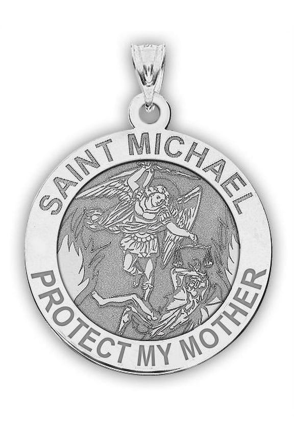 Saint Michael - Protect My Mother - Religious Medal 3/4 Inch in Solid 14K White Gold
