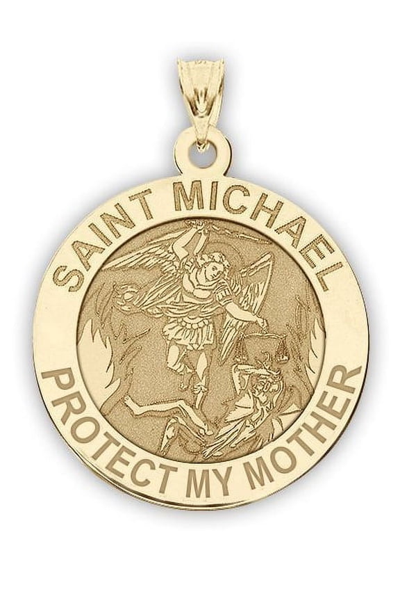 Saint Michael - Protect My Mother - Religious Medal 3/4 Inch in Solid 14K Yellow Gold