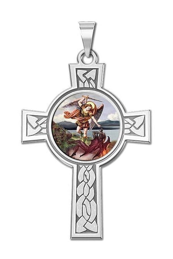 Saint Michael Religious Medal Color - About 3/4 Inch X 1-1/4 Inch - Sterling Silver