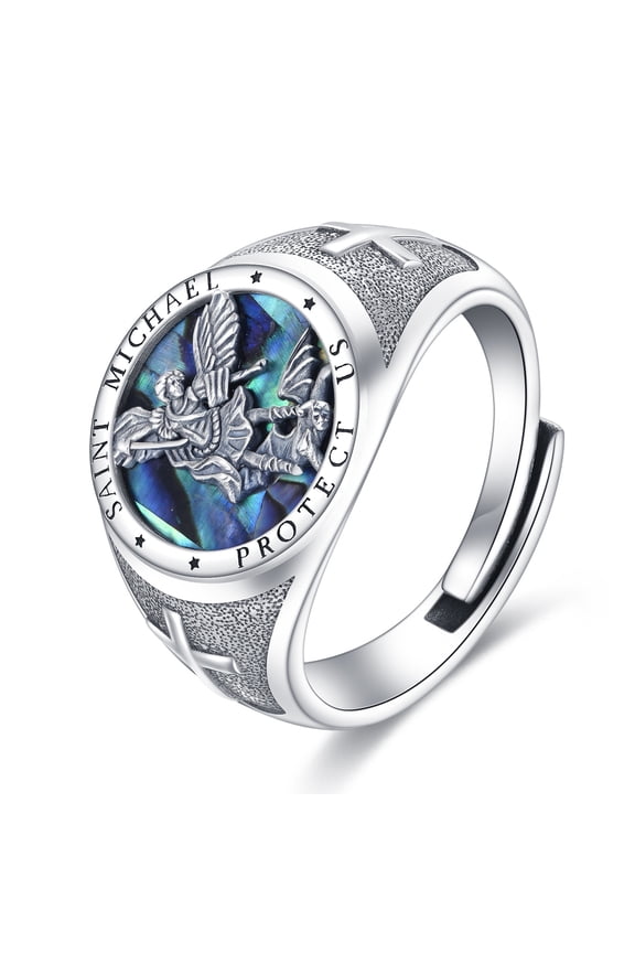 Saint Michael Ring Men S925 Sterling Silver Archangel Saint Michael Open Signet Ring Catholic Jewelry Gifts for Men Women