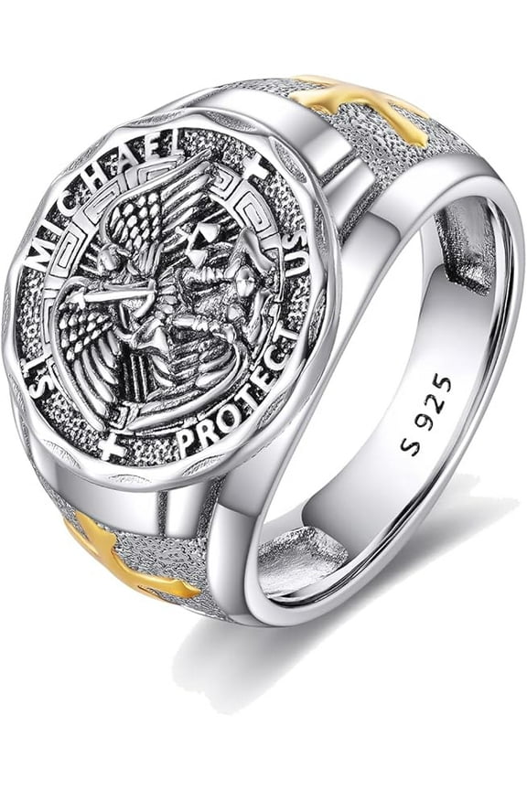 Saint Michael Ring Sterling Silver Religious Protector Ring St Michael Archangel Jewelry Gifts for Women Men