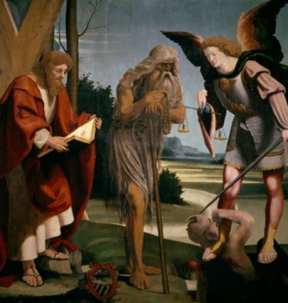 Saint Michael Saint Onuphile and Saint Andrew by Bramantino (Bartolommeo Suardi) Oil on wood (c 1465-1530) Rome Private Collection Canvas Art - Bramantino (18 x 24)