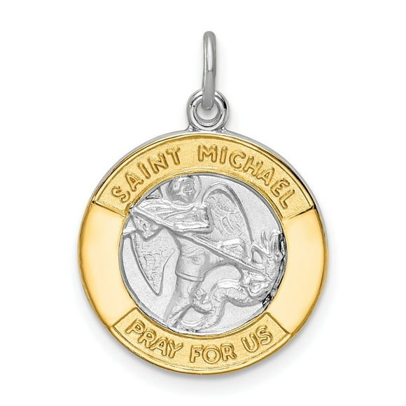 Saint Michael Sterling Silver and Gold Plated Pendant Necklace for Men and Women, Catholic Medal with Prayer Engraving, Religious Jewelry Symbolizing Protection and Faith