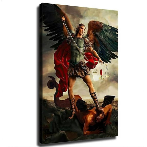 Saint Michael The Archangel Defeats Satan Poster Canvas Print Wall Art Modern Bedroom Room Aesthetics Decoration