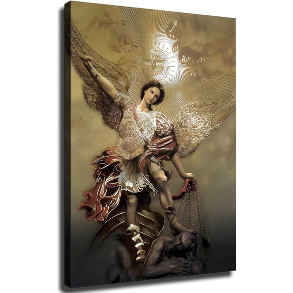 Saint Michael The Archangel Defeats Satan Poster Office Canvas Classroom Wall Art Modern Living Room Bedroom Art Decoration (Unframed,12×18inch)