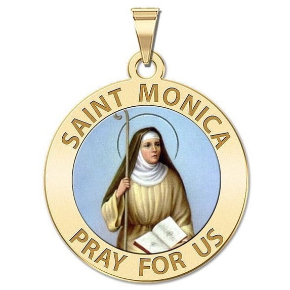 Saint Monica Religious Medal Color - 1 Inch Size of a Quarter -Solid 14K Yellow Gold
