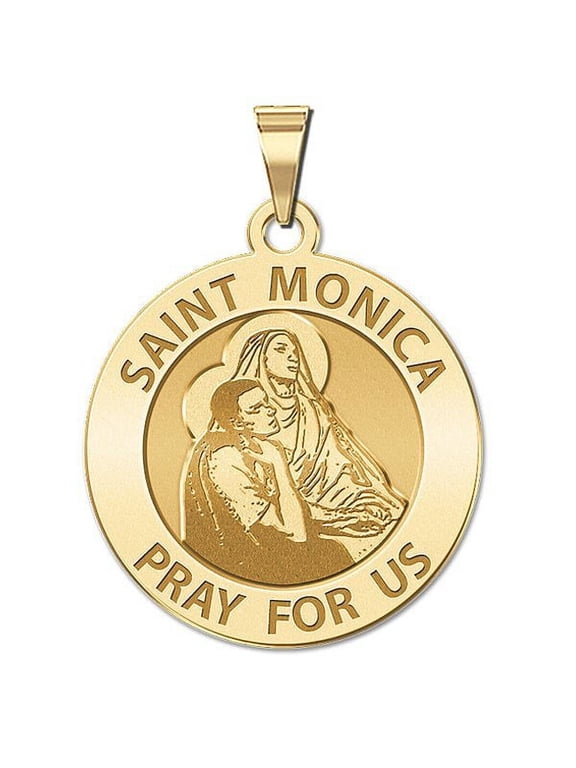 Saint Monica W/ Her Son Saint Augustine Religious Medal 3/4 Inch in Solid 14K Yellow Gold