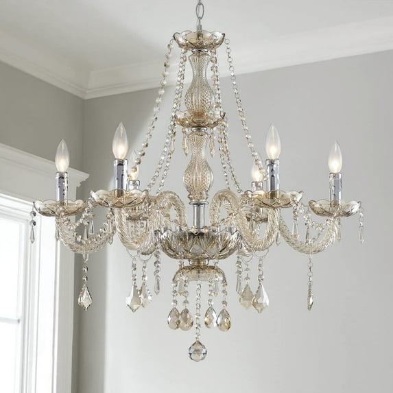 Saint Mossi Chandelier Modern K9 Crystal Chandelier Lighting, Champagne Crystal Ceiling Light Fixture Pendant Lamp for Dining Room Bathroom Bedroom Livingroom with 6-Light