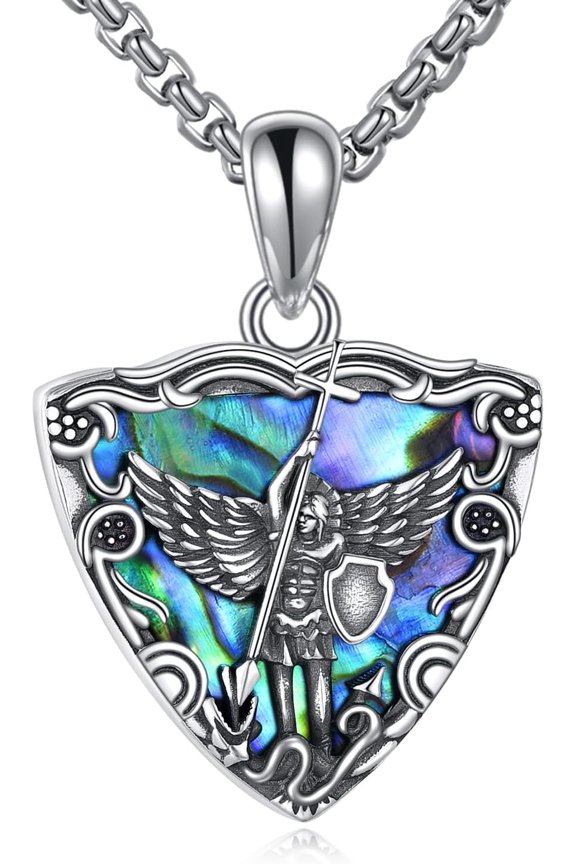 Saint Necklace 925 Sterling Silver St. Archangel Shield Pendant Religious Amulet Jewelry Gifts for Men Women