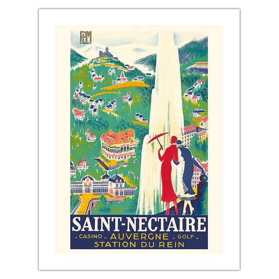 Saint-Nectaire - Auvergne France - Casino Golf - Station du Rein - PLM French Railroad - Vintage Travel Poster by Roger De Valerio c.1930 - Bamboo Fine Art 290gsm Paper (Unframed) 17x22in
