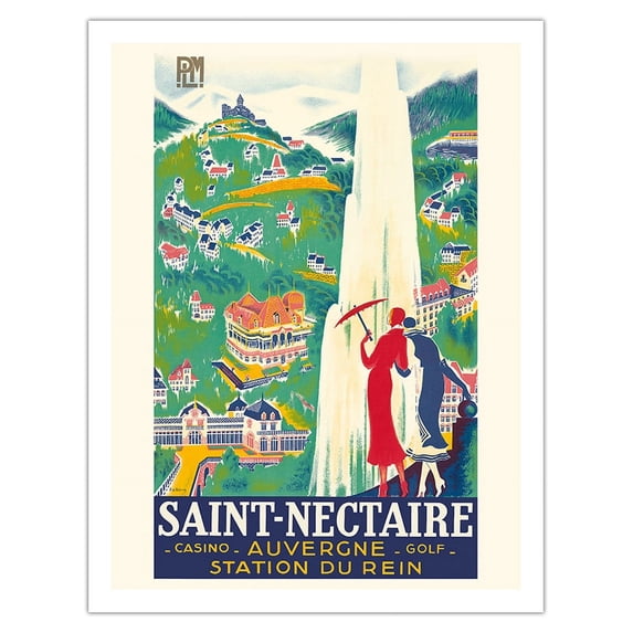 Saint-Nectaire - Auvergne France - Casino Golf - Station du Rein - PLM French Railroad - Vintage Travel Poster by Roger De Valerio c.1930 - Fine Art Matte Paper Print (Unframed) 20x26in