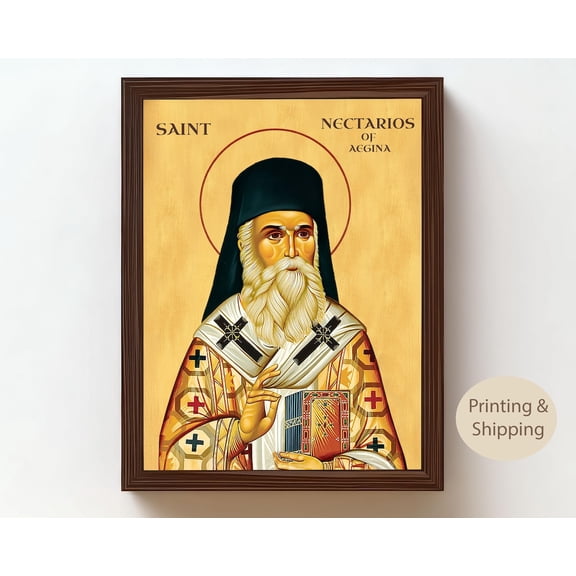 Saint Nectarios Orthodox Christian Icon Wall Art Print