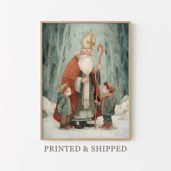Saint Nicholas Painting Print For Winter Faith Wall Art