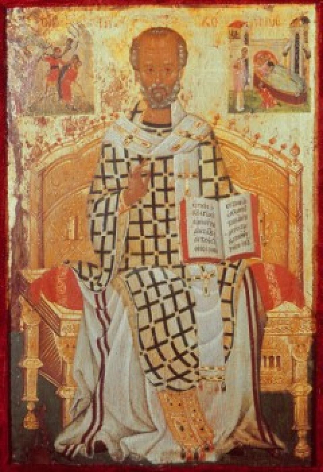 Saint Nicolas 16th C Michael Damaskenos (b1550 Greek) Icon Canvas Art - Michael Damaskenos (18 x 24)