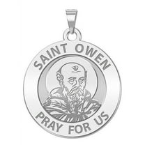 Saint Owen Religious Medal - - 1 Inch Size of a Quarter -Solid 14K White Gold