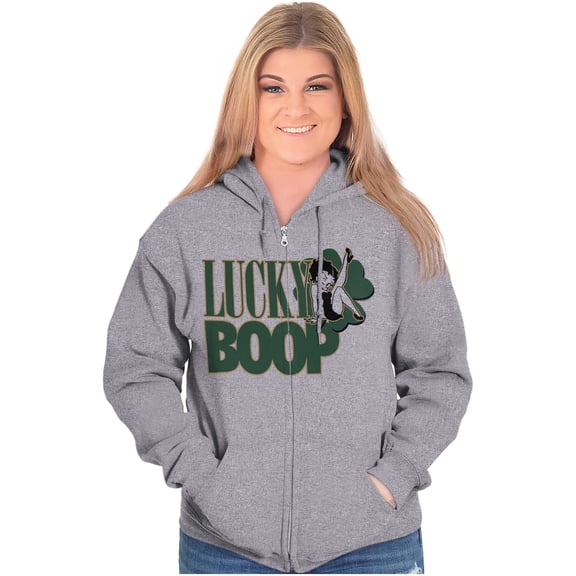 Saint Paddys Lucky Betty Boop Cartoon Women Plus Size Zipper Hoodie Brisco Brands 5X