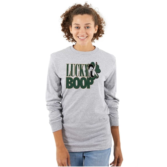 Saint Paddys Lucky Betty Boop Cartoon Women's Long Sleeve T Shirt Brisco Brands L