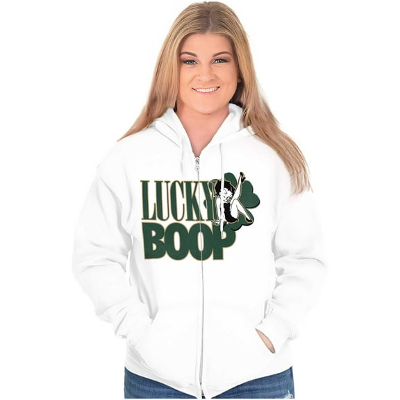 Saint Paddys Lucky Betty Boop Cartoon Zip Hoodie Sweatshirt Women Brisco Brands M