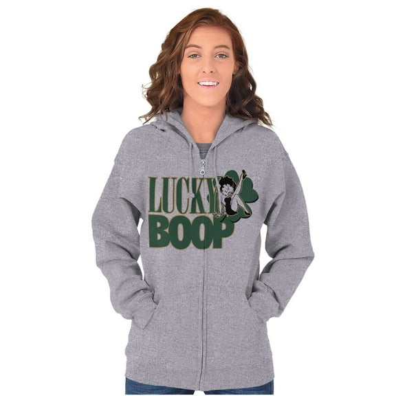 Saint Paddys Lucky Betty Boop Cartoon Zip Hoodie Sweatshirt Women Brisco Brands X