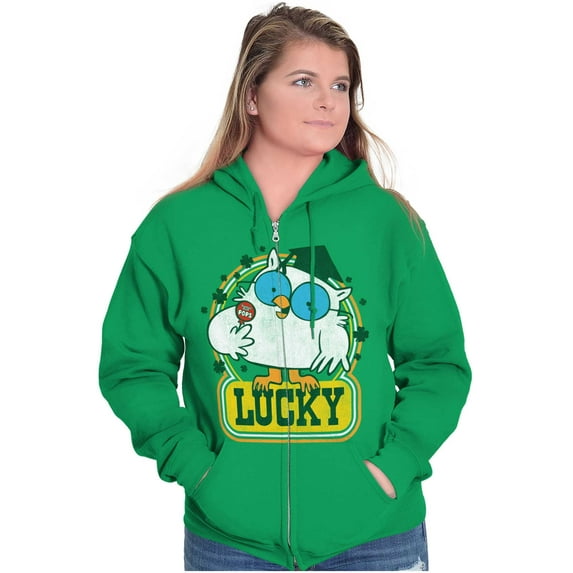 Saint Paddys Lucky Tootsie Pop Owl Zip Up Hoodie Men's Women's Brisco Brands S
