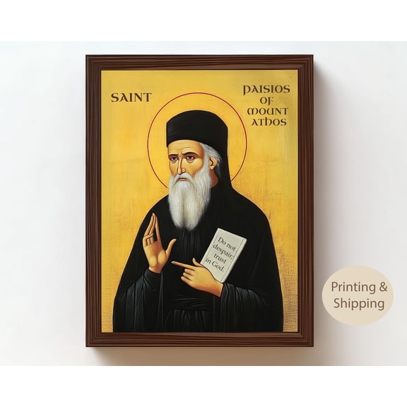 Saint Paisios Of Mount Athos Icon Christian Wall Art Greek Athonite Saint Portrait, Unframed Paper Poster 8x10in