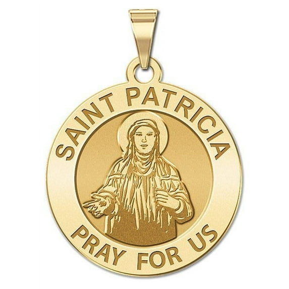 Saint Patricia Religious Medal - 2/3 Inch Size of Dime, Solid 14K Yellow Gold