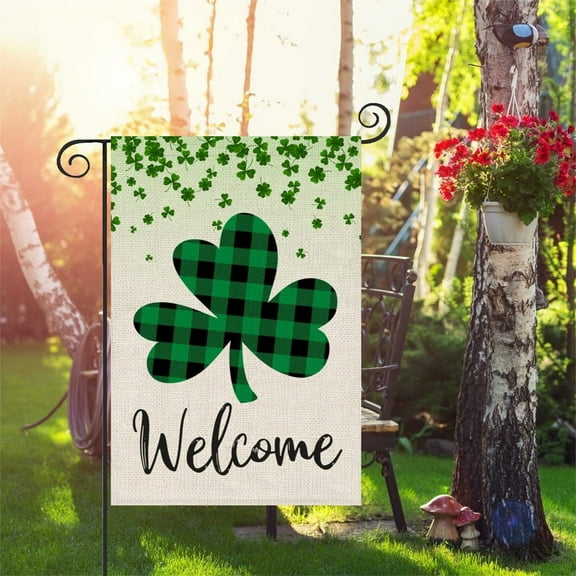 Saint Patrick Linen Garden Flag With Festive Holiday Pattern, Outdoor Decorative Banner For Patio Lawn Yard And Seasonal Garden Display