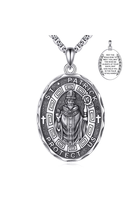 Saint Patrick Necklace Sterling Silver Religious Protector Pendant St Patrick Medal Jewelry Gifts for Women Men