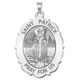 thumbnail image 1 of Saint Patrick Religious Medal Scalloped OVAL  - 2/3 x 3/4 inch Size of Nickel, Solid 14K White Gold, 1 of 2