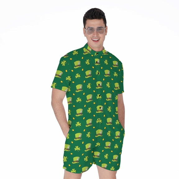 Saint Patrick'S Day Celebration Short Sleeve Men'S Rompers, Irish St. Patrick'S Day Casual Summer Jumpsuits Outfit