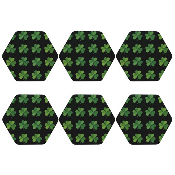 Saint Patrick'S Day Clover Set of 6 Faux Leather 4 Inch Coasters Drinks Tabletop Home Dinning Hexagon