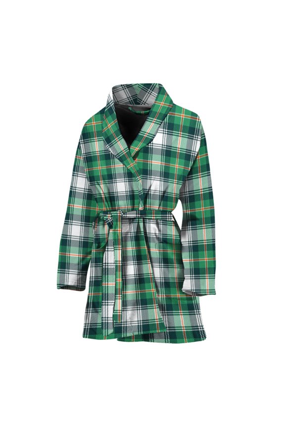 Saint Patrick'S Day Tartan Pattern Women Bathrobe One Size Univeral Fits, Tartan Plaid Retro Fashion Lightweight Plush Fleece Long Robe For Women